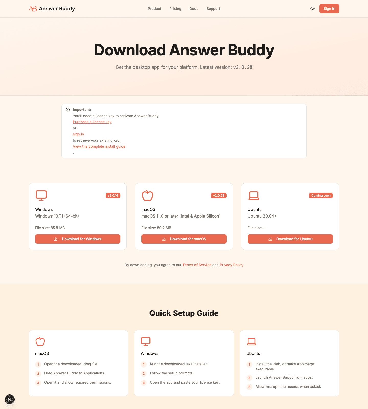 Answer Buddy download page with macOS option highlighted.